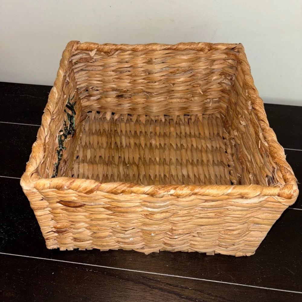 Natural‎ Woven Storage Basket | Embroidered Misc Label | Rustic Home Decor